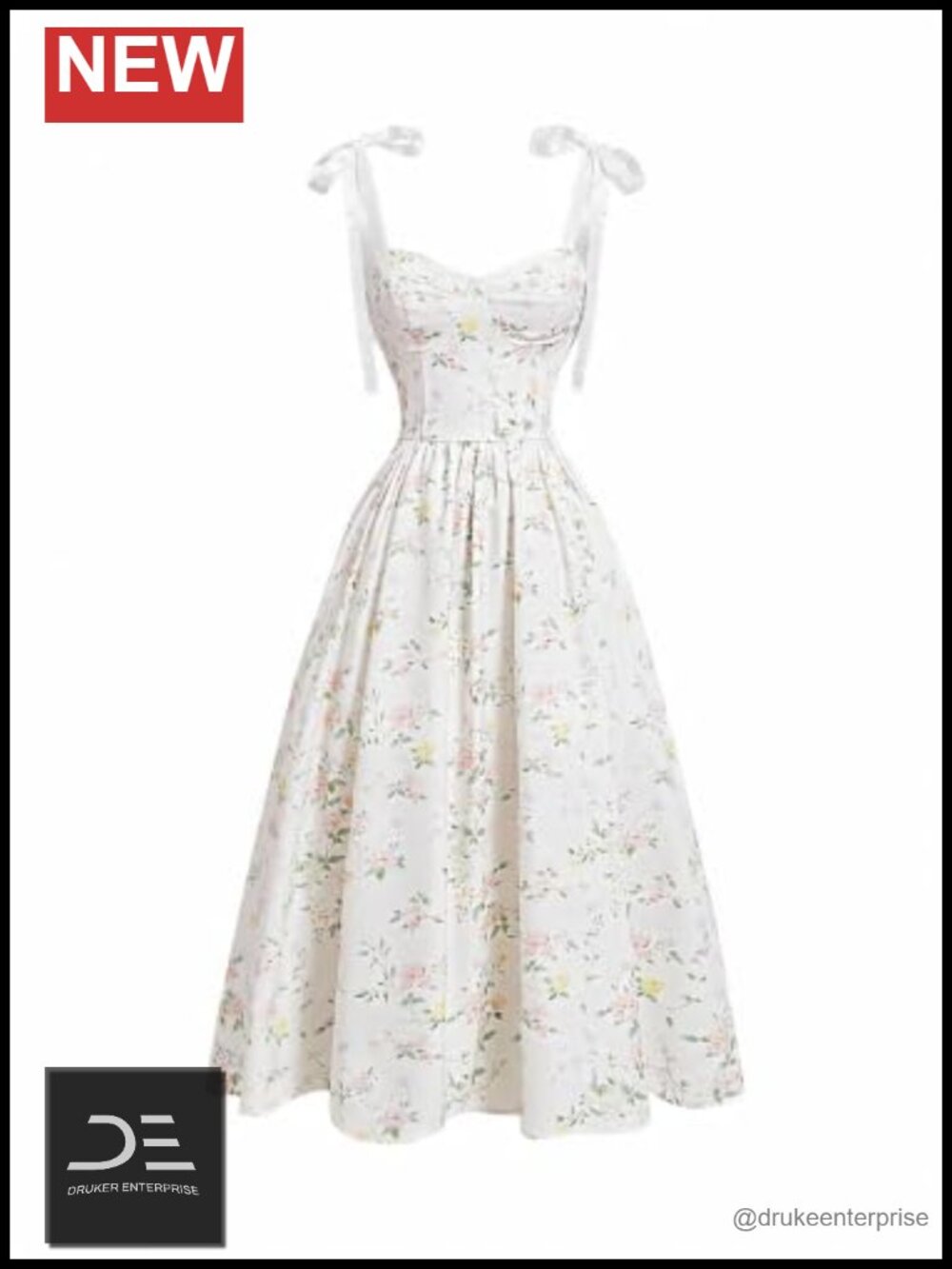 Women Floral Milkmaid Dress Corset Midi Sundress Tie Straps